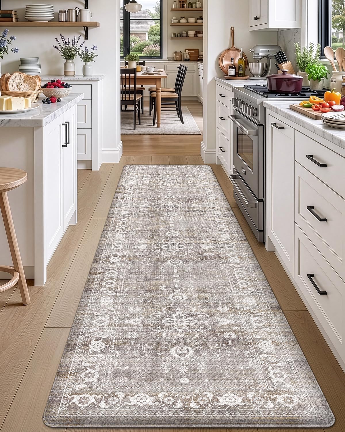 DEXI Kitchen Floor Mats Cushioned Anti Fatigue, 23x86 Long Wide Standing Comfort Runner Rug, Waterproof Retro Floral Memory Foam Padded for Front Sink Laundry, Grey Floral - Image 5