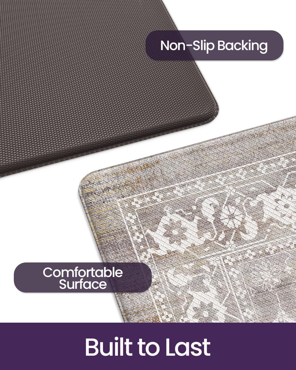 DEXI Kitchen Floor Mats Cushioned Anti Fatigue, 23x86 Long Wide Standing Comfort Runner Rug, Waterproof Retro Floral Memory Foam Padded for Front Sink Laundry, Grey Floral - Image 9