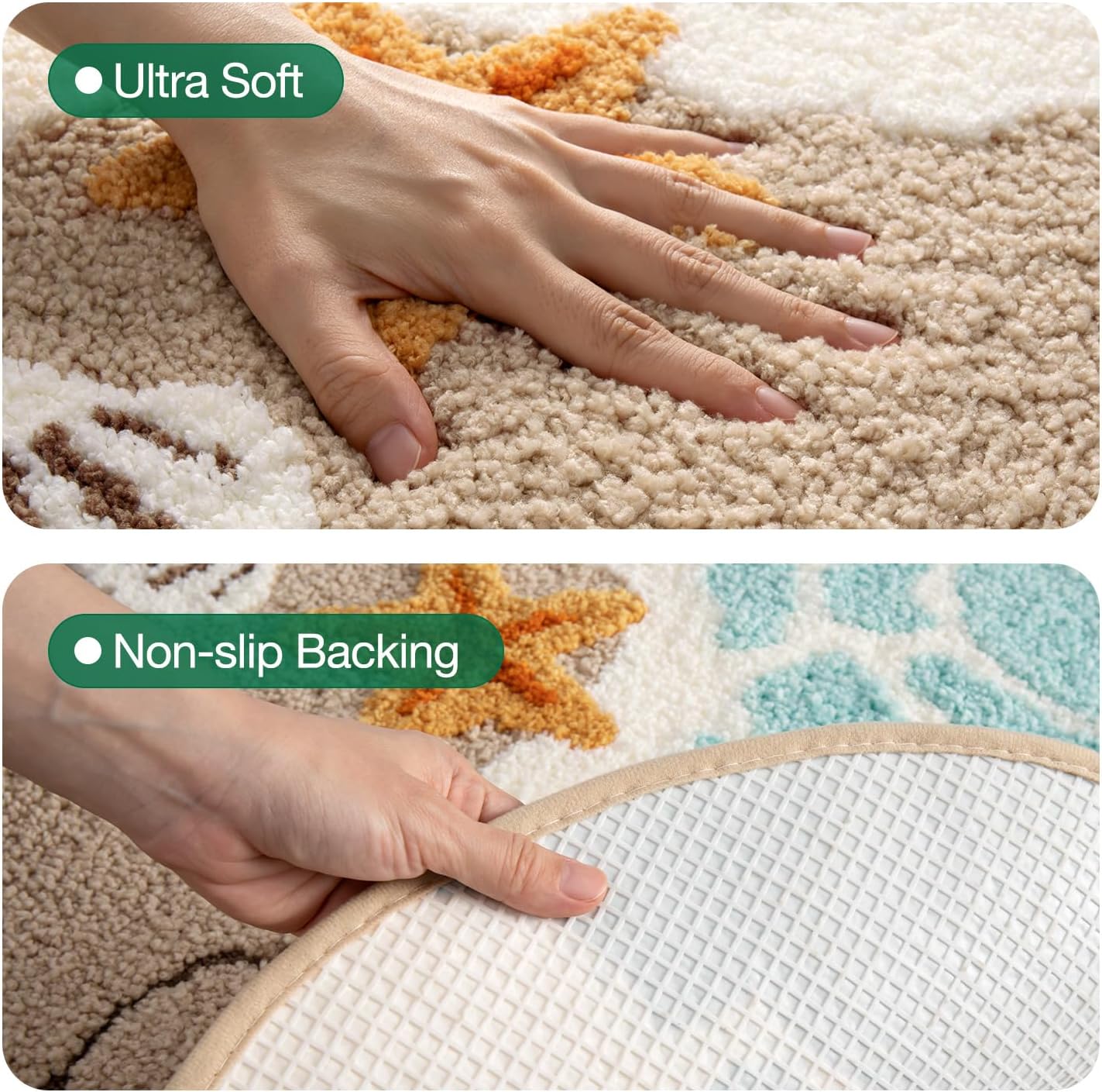 LUMI Soft and Absorbent Beach Bathroom Rug, Non-Slip Backing, Ideal for Bathroom, Kitchen and Entryway Decor, Sea Beach Starfish Shell Bath Decor, Blue, 22"x34" - Image 5